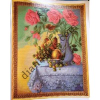 Схема для вишивання картини "Натюрморт з квітами та фруктами"